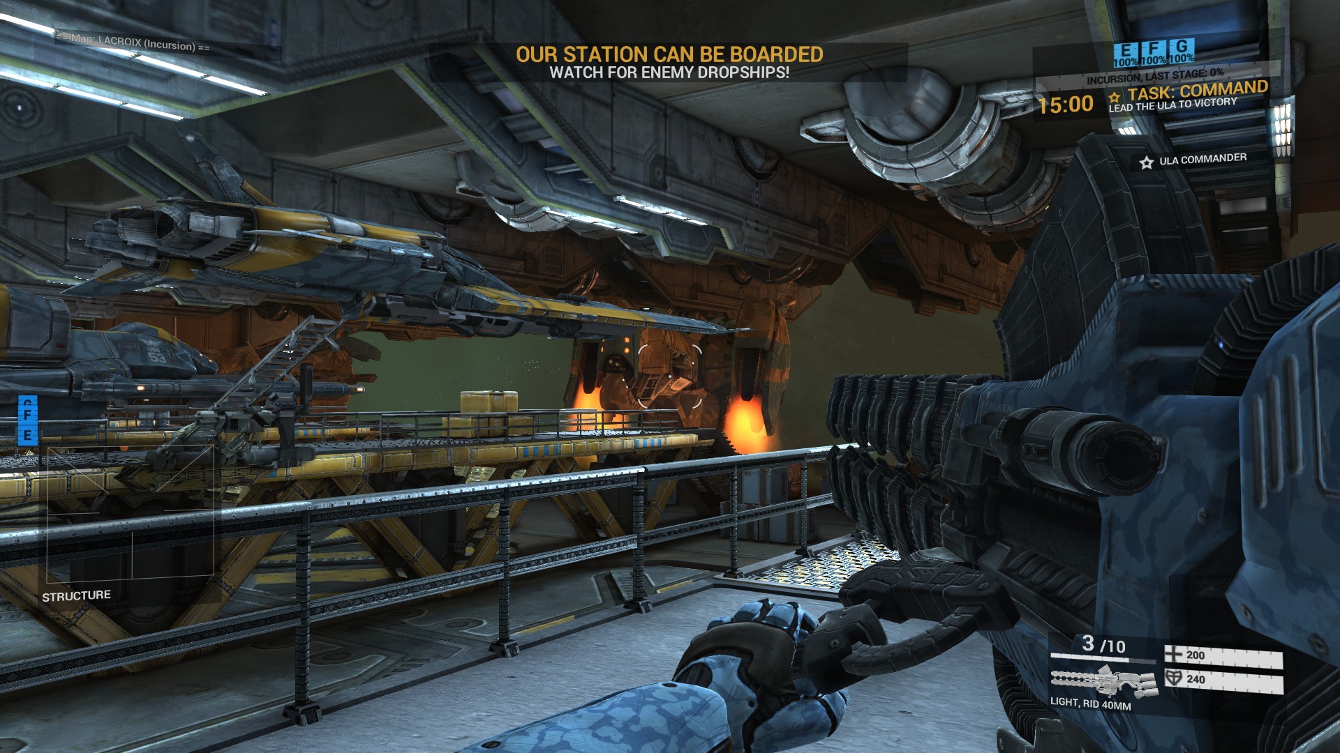 A spacecraft hangar interior in Angels Fall First